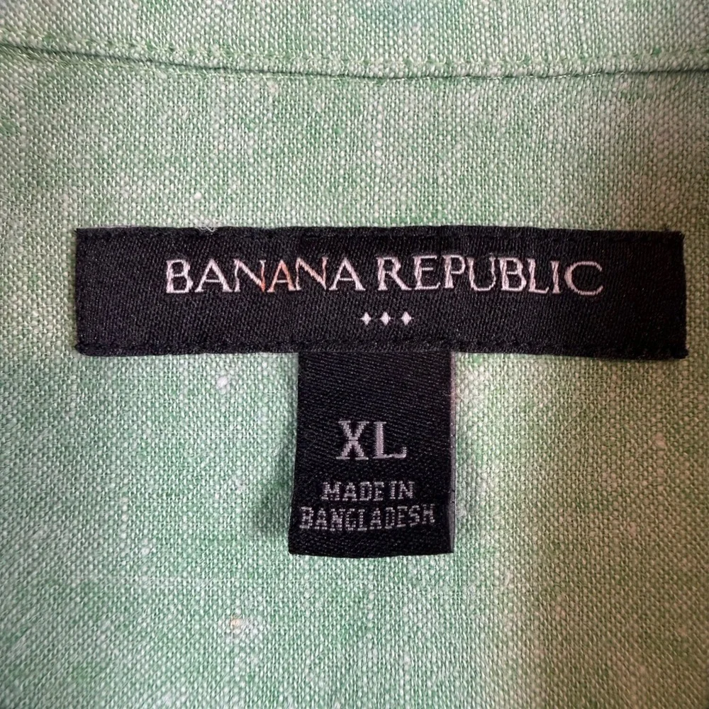 Banana Republic Button Down Mens XL Green Linen Blend Short Sleeve Utility Shirt